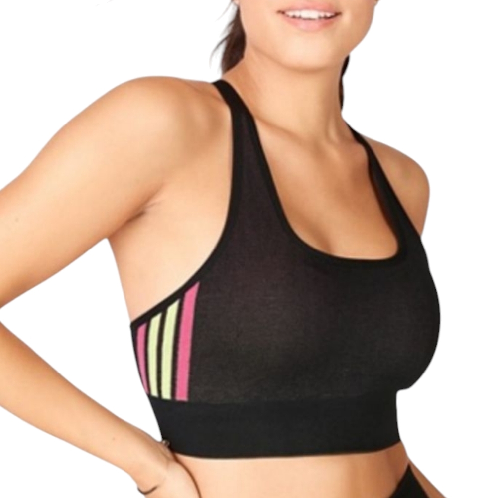 Fabletics Aisley Seamless Racerback Sports Bra XS Black Pink Green Neon NWT